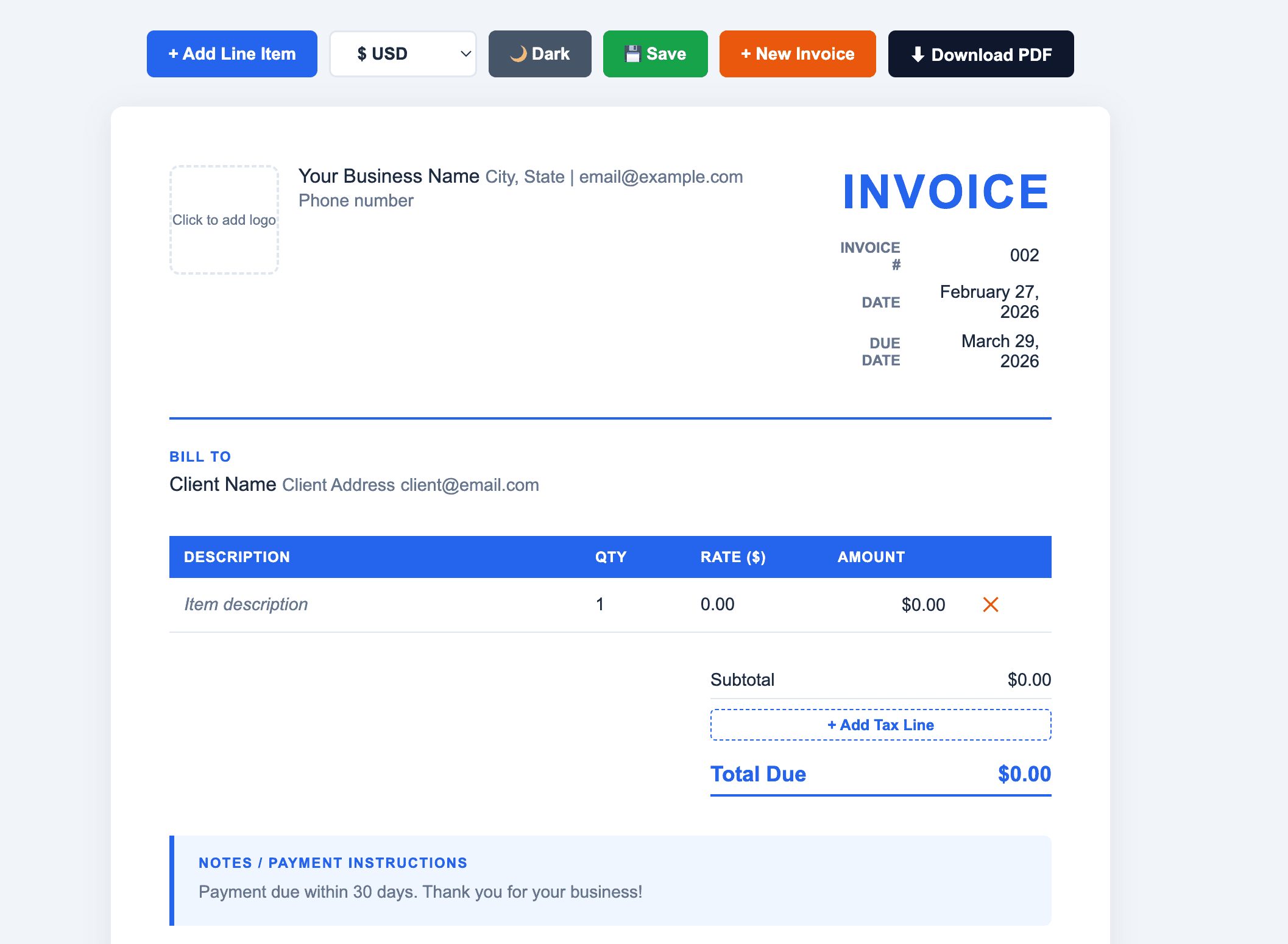 Invoice Generator screenshot
